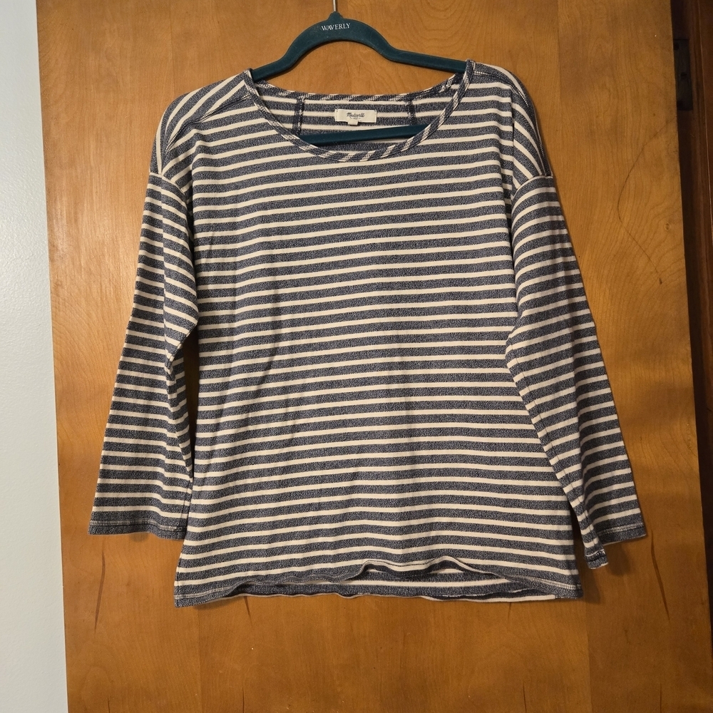 Madewell Striped Chart T-Shirt Blue & White 3/4 Sleeve Size S